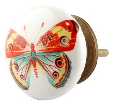 Multicolor Butterfly Ceramic Flat Drawer Knob